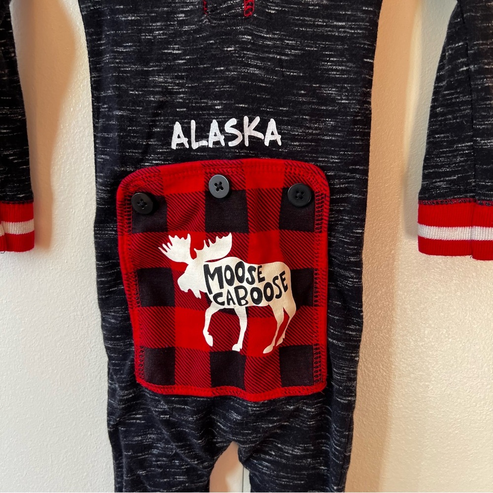 Lazy One Infant Alaska Moose Caboose‎ Plaid Flapjack Pajamas Size 12 Months - Picture 4 of 11